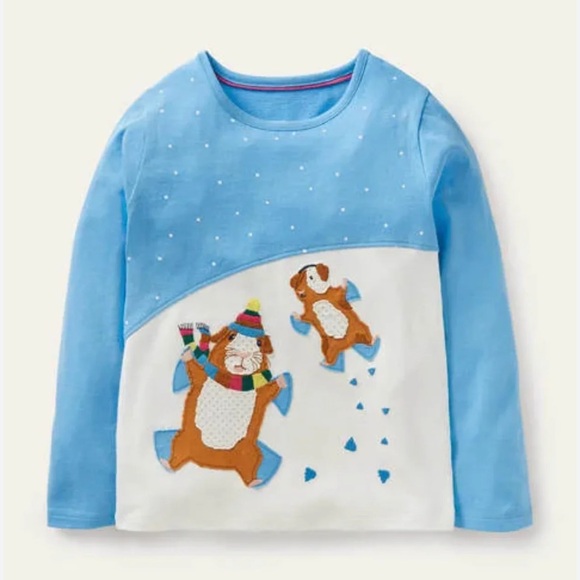 Mini Boden Other - Mini Boden NWT SZ 6/7Y Blue and White Kids Shirt with Winter Otter
